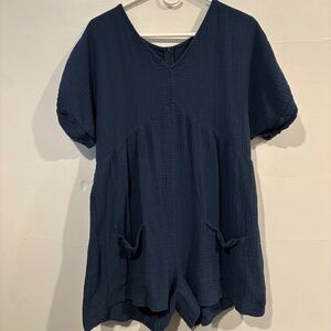 Emmy rose navy blue zip up romper